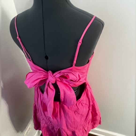 Bardot Sz M Bubblegum Pink Amelie Linen Blend Tiered Mini Dress w/ Bow NWOT - Picture 11 of 15
